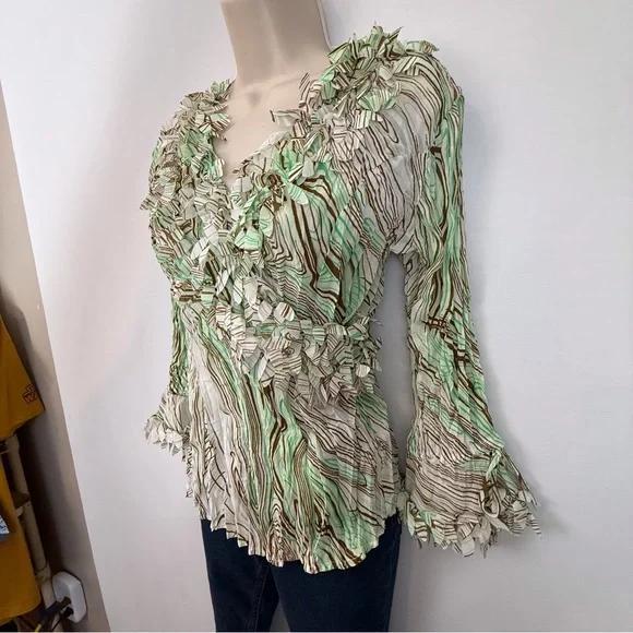 Piano Green Brown Crinkle Blouse - Picture 6 of 16